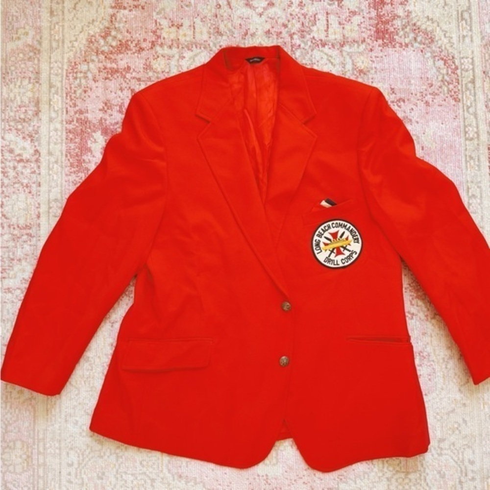 Academic Award Clothes, Men’s Vintage Red Blazer with Embroidered Patch